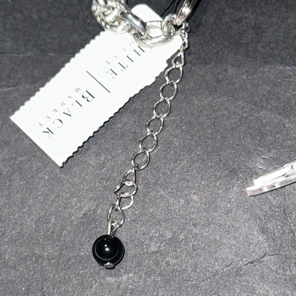 White House Black Market Silver Tone Pave Crystal Black Bead Statement Necklace
